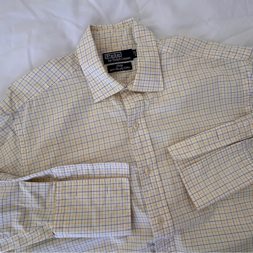 Polo Ralph Lauren Shirt Mens 16.5/42 Yellow Button Up French Cuff FLAW